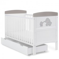 Obaby Grace Inspire Cot Bed & Underdrawer, Me & Mini Me Elephants Grey