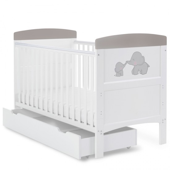 Obaby Grace Inspire Cot Bed & Underdrawer, Me & Mini Me Elephants Grey