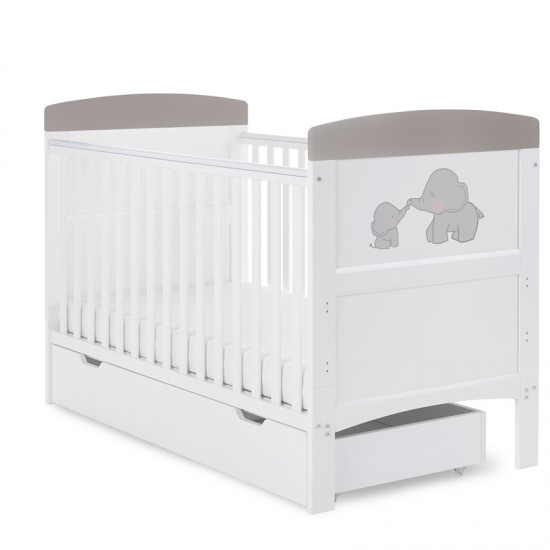 Obaby Grace Inspire Cot Bed & Underdrawer, Me & Mini Me Elephants Grey