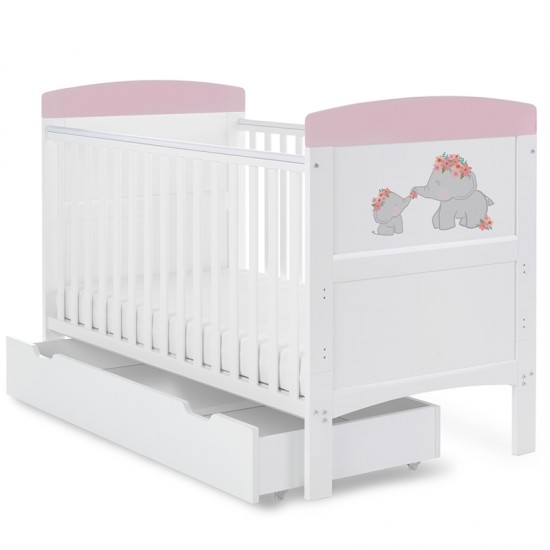 Obaby Grace Inspire Cot Bed & Underdrawer, Me & Mini Me Elephants Pink