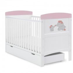 Obaby Grace Inspire Cot Bed & Underdrawer, Me & Mini Me Elephants Pink