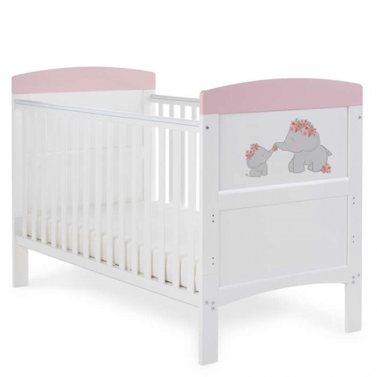 Obaby Grace Inspire Cot Bed & Underdrawer, Me & Mini Me Elephants Pink