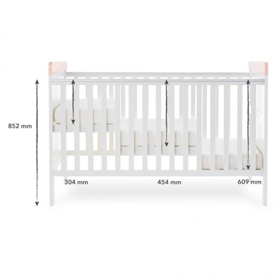 Obaby Grace Inspire Cot Bed & Underdrawer, Water Colour Rabbit Pink