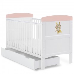 Obaby Grace Inspire Cot Bed & Underdrawer, Water Colour Rabbit Pink