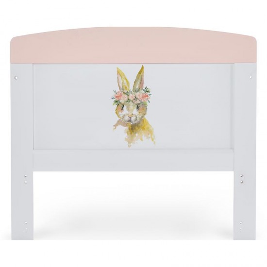 Obaby Grace Inspire Cot Bed & Underdrawer, Water Colour Rabbit Pink