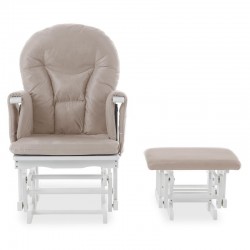 Obaby Reclining Glider Chair and Stool, White with Sand Cushion