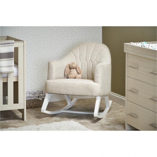 Obaby Round Back Rocking Chair, White with Oatmeal Padded Seat