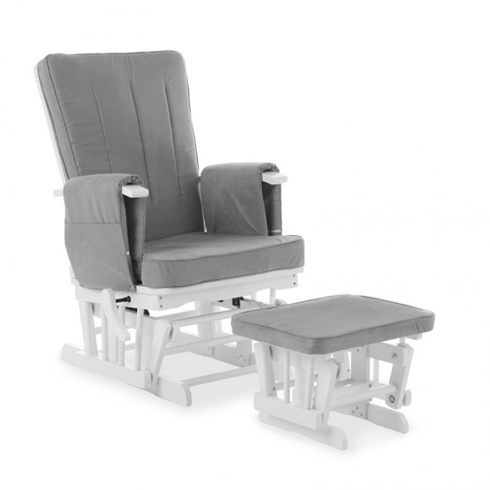 Obaby Deluxe Reclining Glider Chair and Stool, White with Grey Cushion