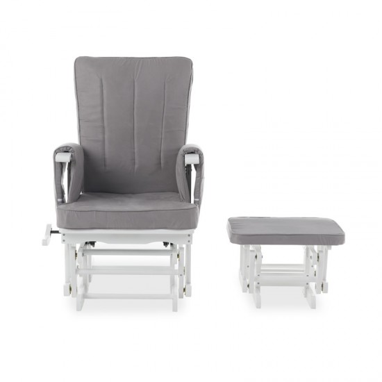 Obaby Deluxe Reclining Glider Chair and Stool, White with Grey Cushion