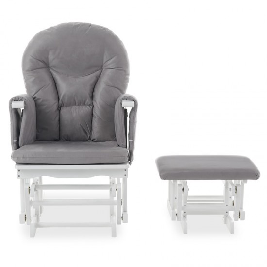 Obaby Reclining Glider Chair and Stool, White with Grey Cushion