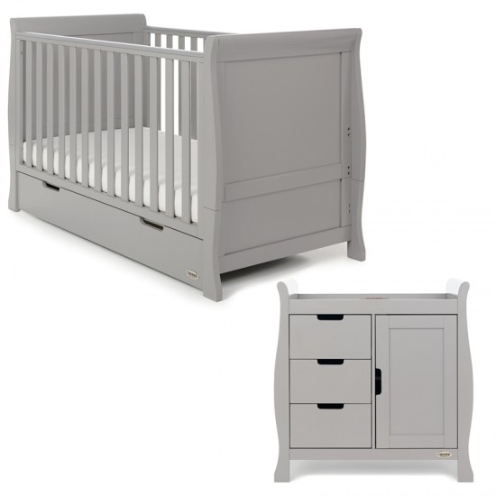 Obaby Stamford Classic Sleigh 2 Piece Room Set, Warm Grey