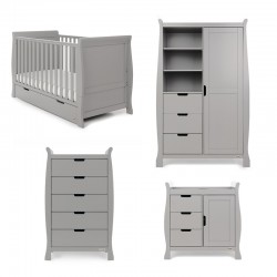 Obaby Stamford Classic Sleigh 4 Piece Room Set, Warm Grey