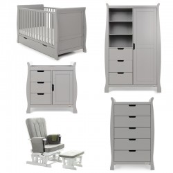 Obaby Stamford Classic Sleigh 5 Piece Room Set, Warm Grey