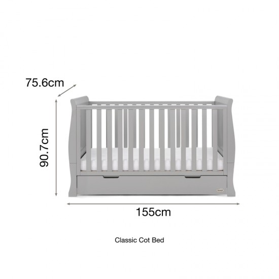 Obaby Stamford Classic Sleigh Cot Bed, Warm Grey