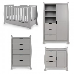 Obaby Stamford Luxe Sleigh 4 Piece Room Set, Warm Grey