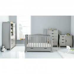 Obaby Stamford Luxe Sleigh 4 Piece Room Set, Warm Grey