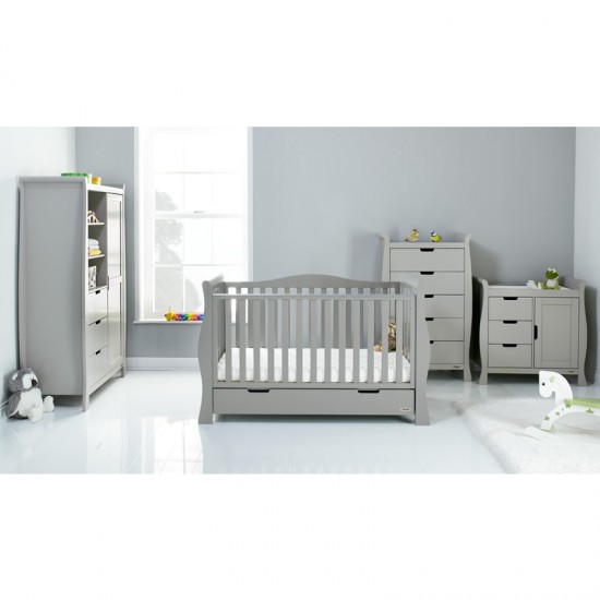 Obaby Stamford Luxe Sleigh 4 Piece Room Set, Warm Grey