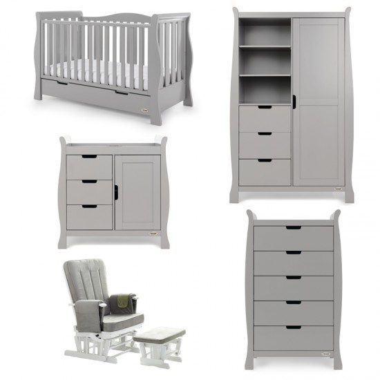 Obaby Stamford Luxe Sleigh 5 Piece Room Set, Warm Grey