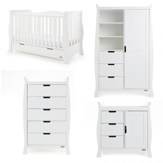 Obaby Stamford Luxe Sleigh 4 Piece Room Set, White