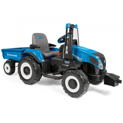 Peg Perego New Holland T8 12v Tractor with Trailer, Blue