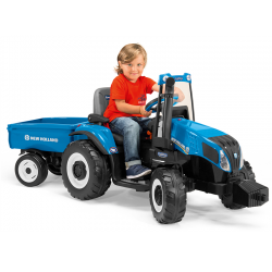 Peg Perego New Holland T8 12v Tractor with Trailer, Blue