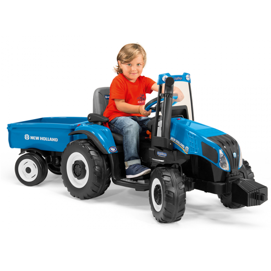 Peg Perego New Holland T8 12v Tractor with Trailer, Blue