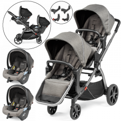 Peg Perego Ypsi Twin Stroller Bundle + 2 Lounge Car Seats, City Grey