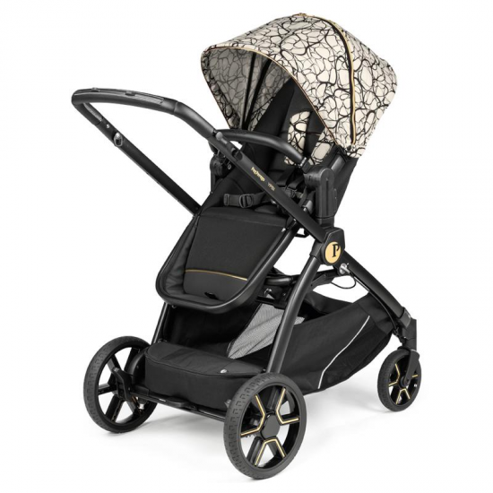 Peg Perego Ypsi Double Stroller Bundle + 1 Lounge Car Seat, Graphic Gold