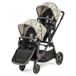 Peg Perego Ypsi Double Stroller Bundle + 1 Lounge Car Seat, Graphic Gold