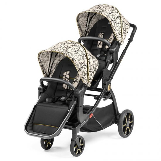 Peg Perego Ypsi Twin Stroller Bundle + 2 Lounge Car Seats, Graphic Gold