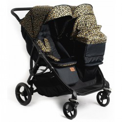 Roma Gemini 2 Double Twin Stroller + Carrycot, Khaki Leopard