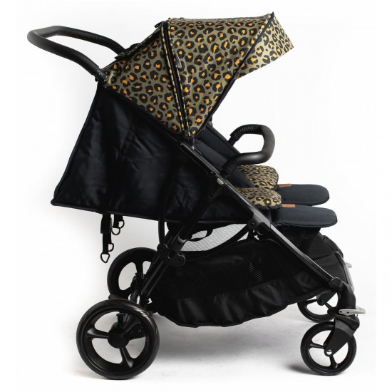 Roma Gemini 2 Double Twin Stroller + Carrycot, Khaki Leopard Roma Gemini 2 Double Twin Stroller + Carrycot, Khaki Leopard