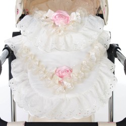 Roma Dolls Pram 2 Piece Bedding Set - Cream & Pink Rose