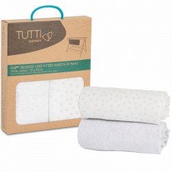 Tutti Bambini CoZee Bedside Crib Fitted Sheets 2 Pack - Grey & Cloud