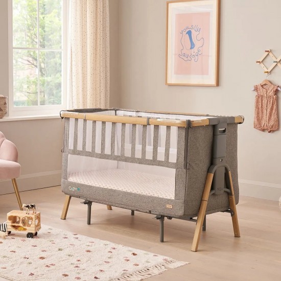 Tutti Bambini CoZee XL Bedside Crib & Cot, Oak & Charcoal