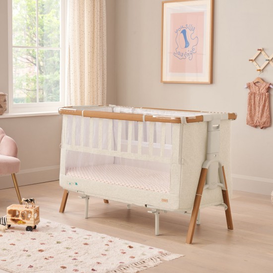 Tutti Bambini CoZee XL Bedside Crib & Cot, Scandinavian Walnut & Ecru
