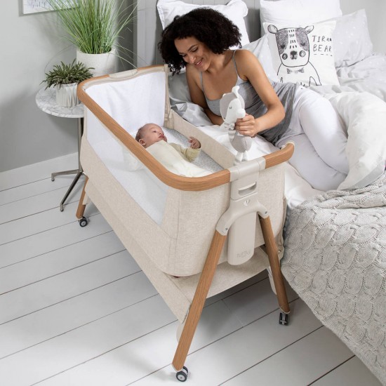 Tutti Bambini CoZee Air Bedside Crib, Scandinavian Walnut & Ecru