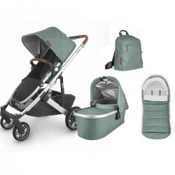 Uppababy CRUZ V2 Pushchair + Carrycot, Ganoosh Footmuff & Backpack Bundle, Emmett Sage Green Melange