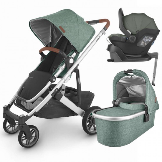 Uppababy CRUZ V2 Pushchair + Carrycot + Mesa + Base i-Size Travel System, Emmett Sage Green Melange