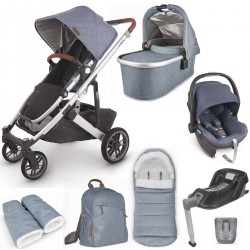 Uppababy CRUZ V2 Pushchair + Carrycot + Mesa + Base i-Size Travel System + Accessory Pack, Gregory Blue