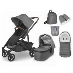 Uppababy CRUZ V2 Pushchair + Carrycot & 4 Piece Accessory Bundle, Greyson Charcoal Melange