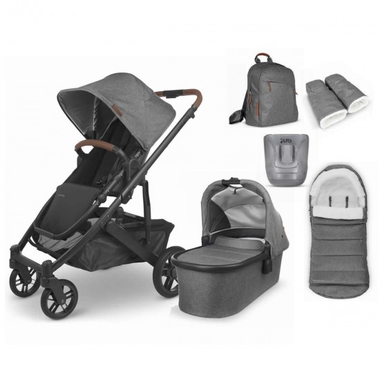 Uppababy CRUZ V2 Pushchair + Carrycot & 4 Piece Accessory Bundle, Greyson Charcoal Melange - 2025 BLACK FRIDAY DEAL