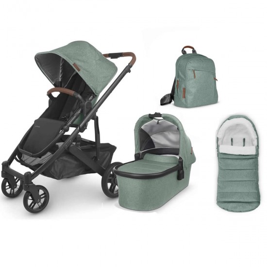 Uppababy CRUZ V2 Pushchair + Carrycot, Ganoosh Footmuff & Backpack Bundle, Gwen - 2025 BLACK FRIDAY DEAL