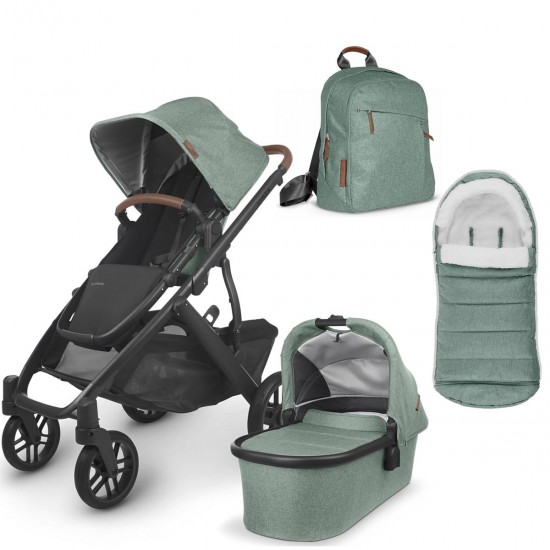 Uppababy VISTA V2 Pushchair & Pram + Ganoosh Footmuff & Backpack Bundle, Gwen - 2025 BLACK FRIDAY DEAL