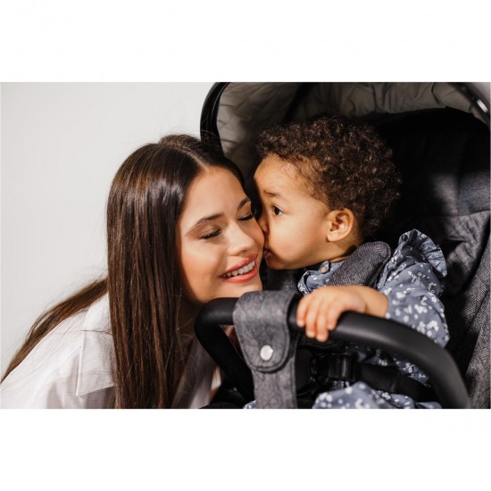 Venicci Upline 3 in 1 with Tiago 360 Car Seat + Base Complete Travel System Bundle + FREE Height Adjusters, Slate Grey