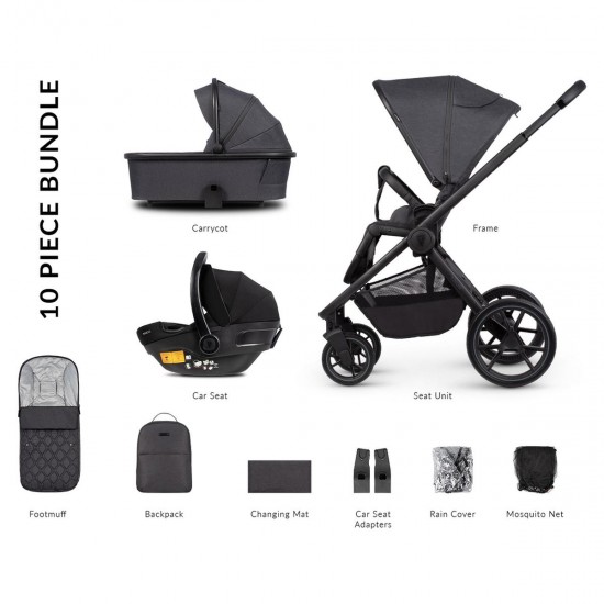 Venicci Tinum Edge 3 in 1 Travel System Bundle, Charcoal