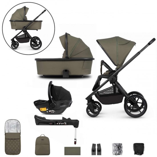 Venicci Tinum Edge 3 in 1 + Base Complete Travel System Bundle, Moss