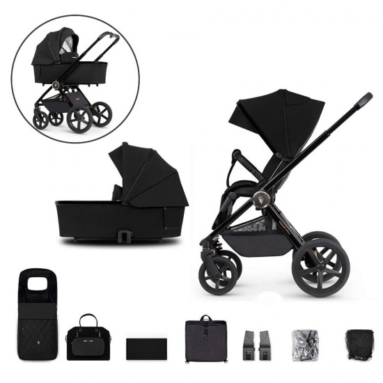 Venicci Upline 2 in 1 Pram - 10 Piece Bundle, All Black