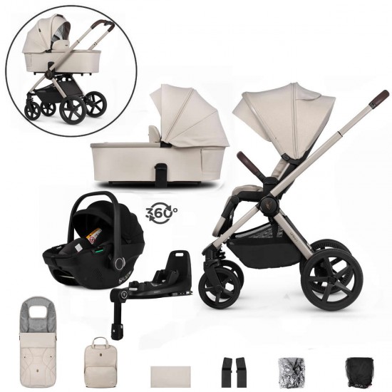 Venicci Upline 2 - 3 in 1 + Base Complete Travel System Bundle, Stone Beige