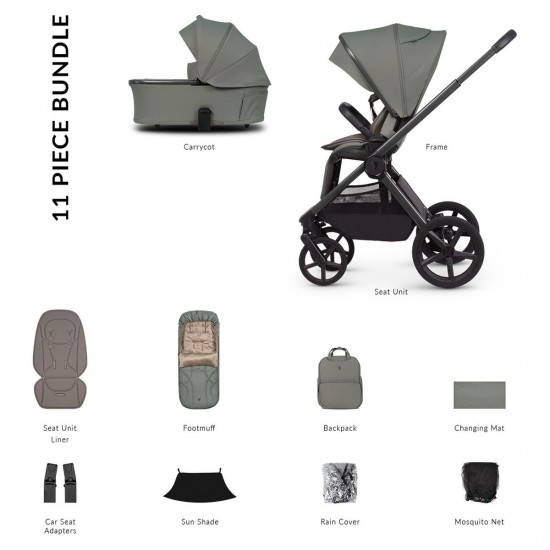Venicci Upline 3 - 2 in 1 Pram - 11 Piece Bundle, Aloe